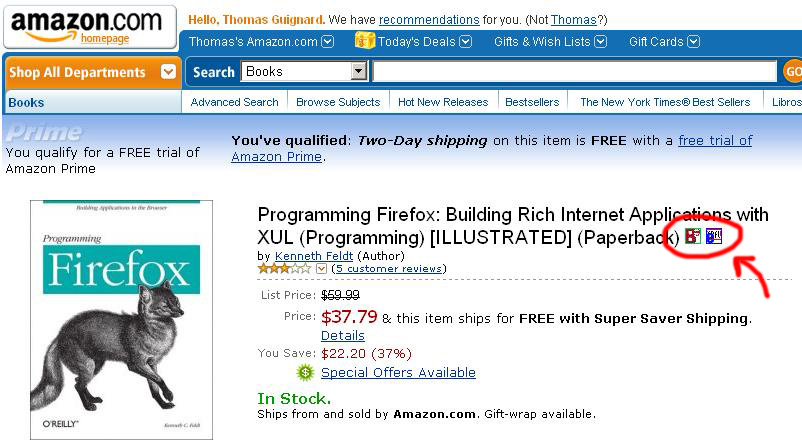 Le plugin en action sur amazon.com