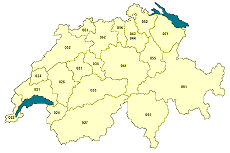 Régions des indicatifs téléphonique en Suisse